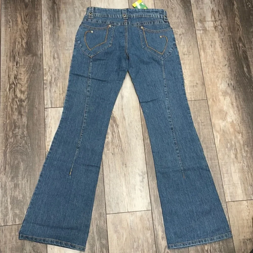NWT Y2K G!nger Jeans Blue with Orange And Red Embroidered Stitching Size 10